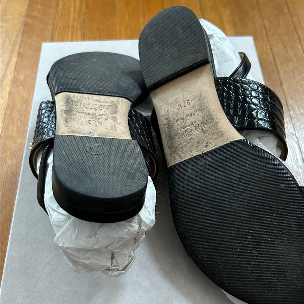 JIMMY CHOO Black Leather Seia Flat Sandals - Picture 7 of 7